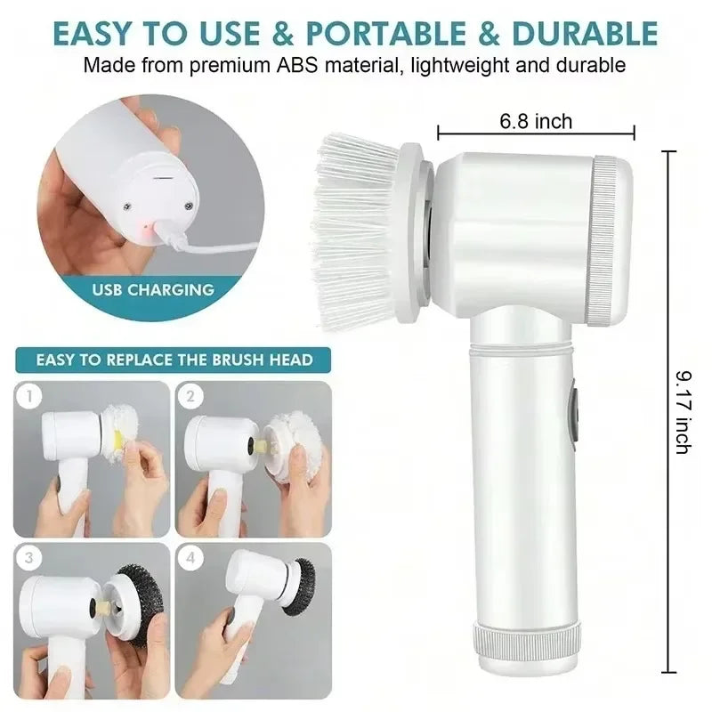 Cordless Electric Spin Scrubber with 5 Replaceable Brush Heads – Powerful Cleaning Brush for Bathroom, Kitchen & Home